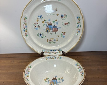 Vintage International Heartland Stoneware 12 "Servierplatte & 9 ""Servierschüssel EUC."