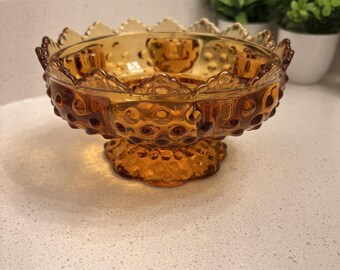 6 bougies/support conique FENTON vintage en verre ambré sur pied EUC