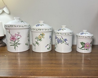 4 botes de cerámica vintage de los años 80 de International China Company, modelo Terrace Blossom.