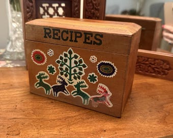Vintage NEVCO Japan målad trä trä receptlåda handmålad hjort