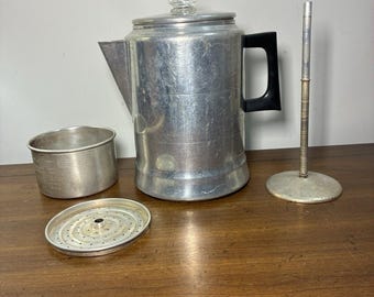Vintage MCM Comet Aluminum Stovetop Coffee Percolator 20 Cup Silver Made USA