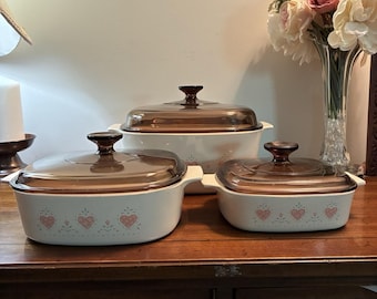 Lote de 3 cacerolas vintage Corningware FOREVER YOURS con tapas de 3, 2 y 1 litro.