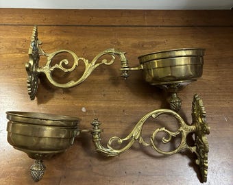 Vintage Pair Victorian Style Brass Swing Arm Candle Sconces Piano Candle Holders