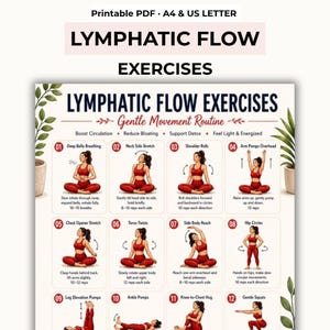 Lymphatic Flow Exercises Printable, Gentle Movement Routine, Full Body Workout Chart (PDF Poster)