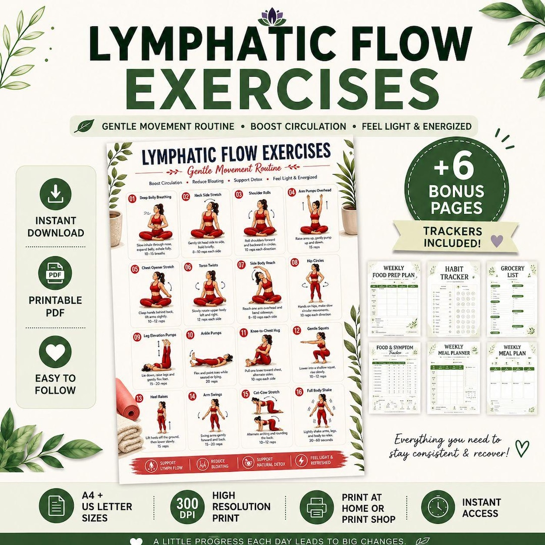 Body Flow Routine Lymphatic Flow Exercises Printable, Gentle Movement Routine, Full Body ...