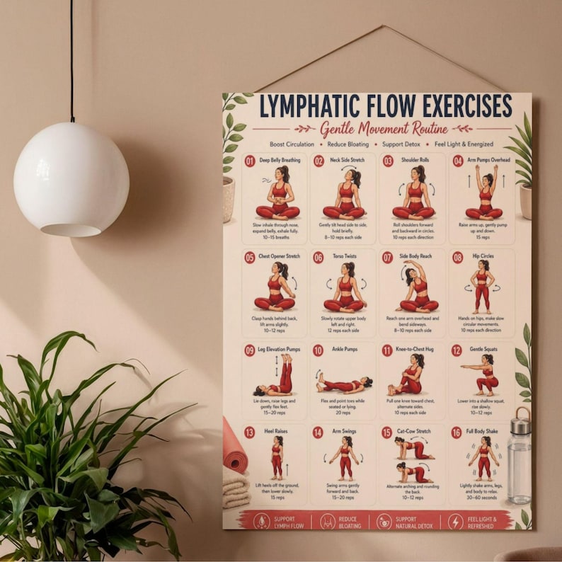 Body Flow Routine Lymphatic Flow Exercises Printable, Gentle Movement Routine, Full Body ...