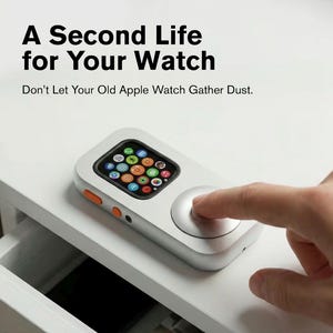 Kayoura RePod skyddande fodral i aluminiumlegering för Apple Watch-serien - klassisk iPod-inspirerad design med klickhjul i konstverk.