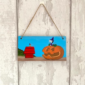 Snoopy and Woodstock Halloween Hand Painted Wooden Plaque - Pumpkin Peanuts