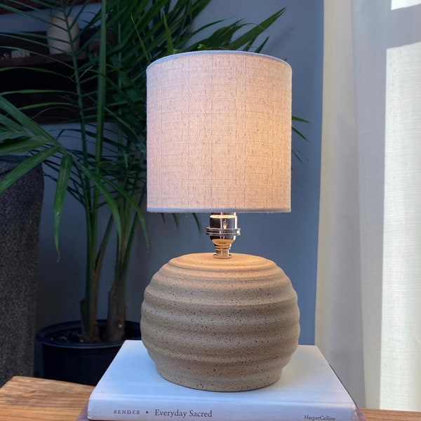 Small Modern Stoneware Ceramic Lamp - natural pottery - matte finish - dark speckles - Made in NY by juliaedean