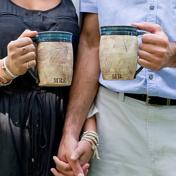 Woodland Personalized Mr. and Mrs. Ceramic Coffee Mugs- Couple Wedding