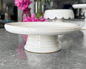 Small handmade ceramic white cake stand for wedding or birthday party, Pottery dessert stand centerpiece