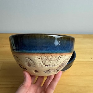 Handmade Blue pottery Bowl with shell texture Rustic Kitchenware Gift idea for beach lover DISCOUNTED