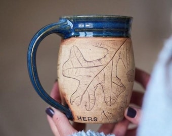 Personalized handmade blue ceramic mug Coffee lover gift Unique birthday wedding or anniversary gift