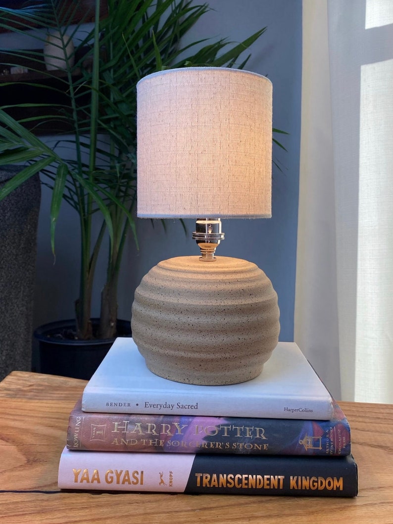 Small Modern Stoneware Ceramic Lamp natural pottery matte finish dark speckles Made in NY by juliaedean image 1