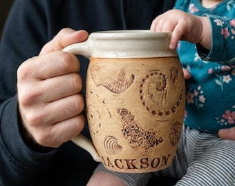 Personalized Handmade Ceramic Beachcomber sea shell mug Nature Lover Stoneware coffee cup with large capacity