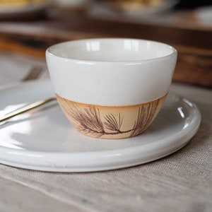 Handmade Pottery Soup Bowl: Rustic White Pine Design