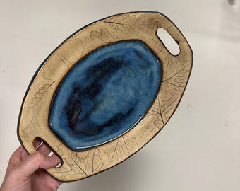 Handmade Pottery Platter Ceramic Serving Tray with Handles DISCOUNTED