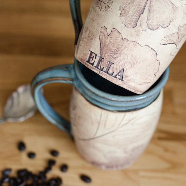 Personalized Handmade Pottery Coffee Mug, Coffee Craver, Personalized Gift