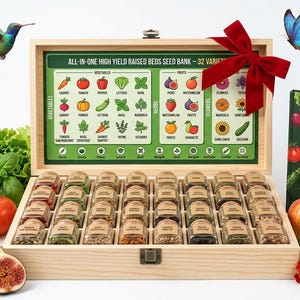 Heirloom Seed Kit: 32 Non-GMO Vegetable, Herb & Fruit Varieties for Raised Bed Gardening