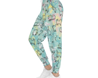 Joggingbroek met pastel kattenpatroon | All-over print aquarel kittens