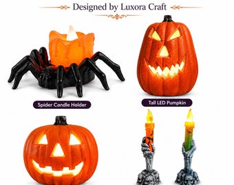 Skeleton Hand LED Candle Holder Set, Gothic Flameless Halloween Decor, Spooky Table Decoration