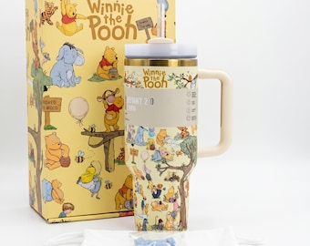 Personalized Engraved Winnie the Pooh Stanley 40oz Tumbler with Handle, Cute Hundred Acre Wood 1200ml Quencher, Disney Inspired Authentic