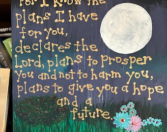 Jérémie 29:11 - Citation biblique inspirante peinte à la main sur toile