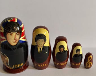 The Beatles Nesting Doll, Hand-painted Wooden Matryoshka 5-Piece Set