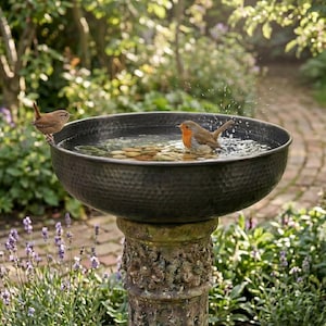 Hammered Copper Bird Bath, Rustic  Garden Decor, Handmade Artisan Water Basin