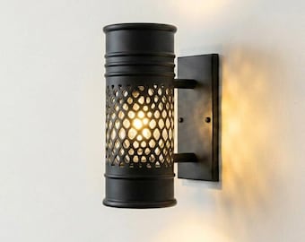 Modern Black Wall Light Fixture, Moroccan Metal Sconce, Geometric Wall Lamp, Industrial Bedroom Lighting, Handmade Wall Light