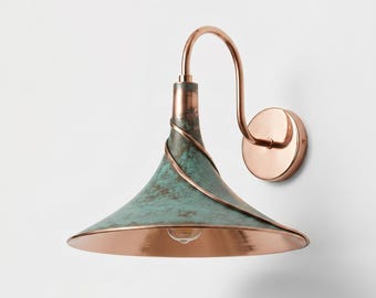 Copper Wall Sconce, Verdigris Patina Wall Light, Handcrafted Rustic Copper Lamp, Farmhouse Wall Fixture, Artisan Metal Lighting