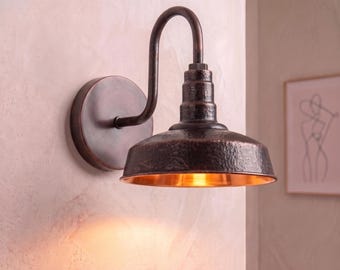 Rustic Farmhouse Wall Light, Hammered Copper Wall Sconce,  Industrial Wall  Lamp, Copper Wall Lamp
