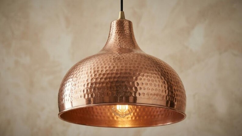 Hammered Copper Pendant Light, Rustic Farmhouse Hanging Lamp ...