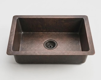 Handmade Hammered Copper Sink Undermount, Rectangular Dark Patina Kitchen Basin, Rustic Farmhouse Copper Sink, Moroccan Artisan Bowl Fixture