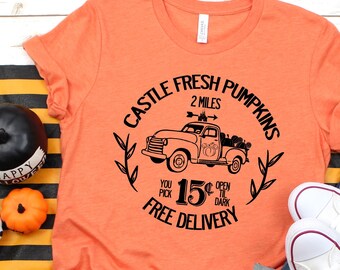 Castle Fresh Pumpkins Disney Inspired Halloween Tee, Park Aesthetic Boutique Shirt, Premium Bella Canvas Apparel