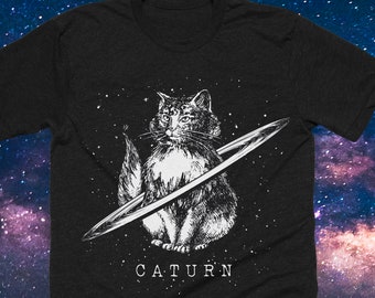 Caturn - Cat in Space Shirt - Mens/Unisex or Women's Flowy Tee