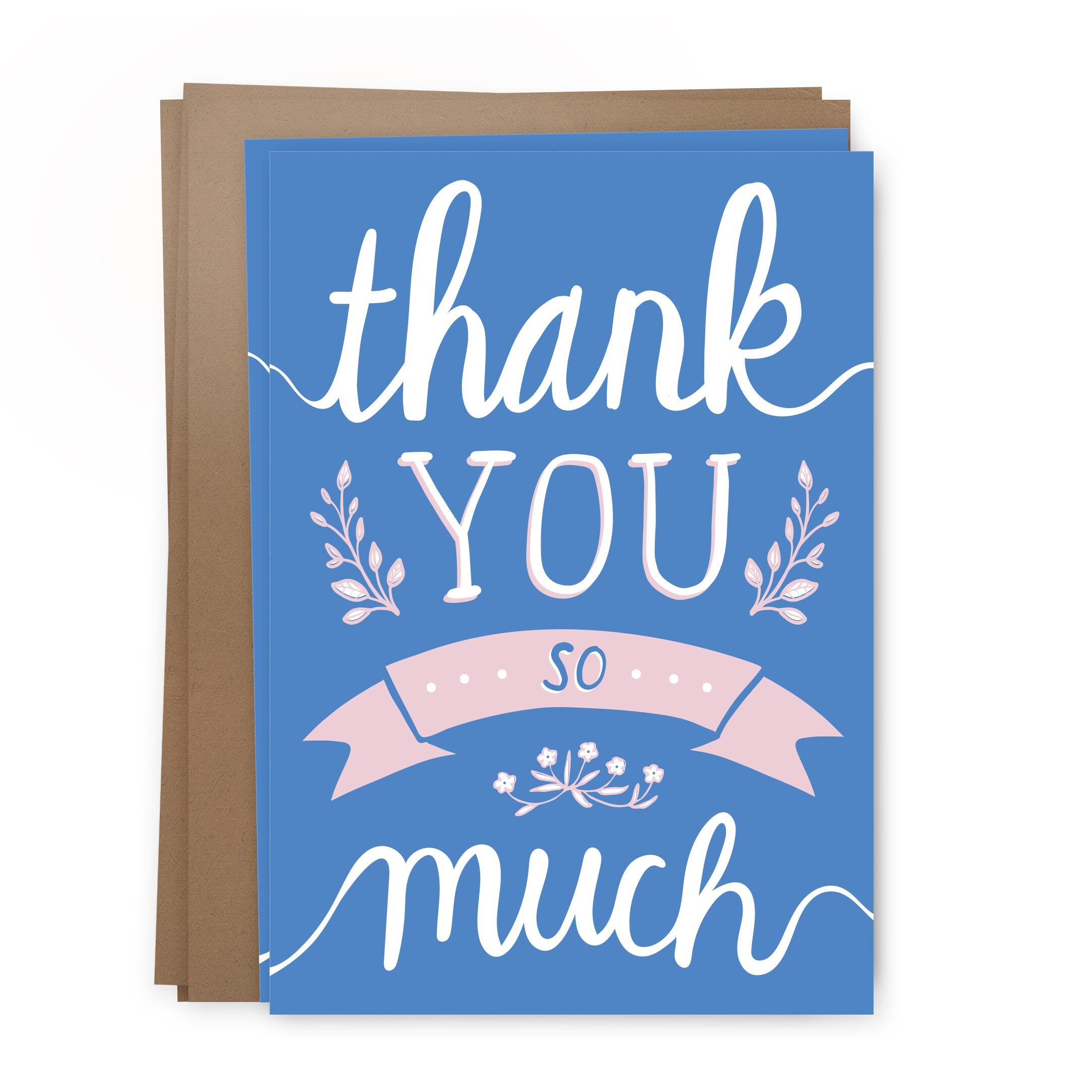 10 Card Pack Thank You Card Set Blue Floral Theme Etsy