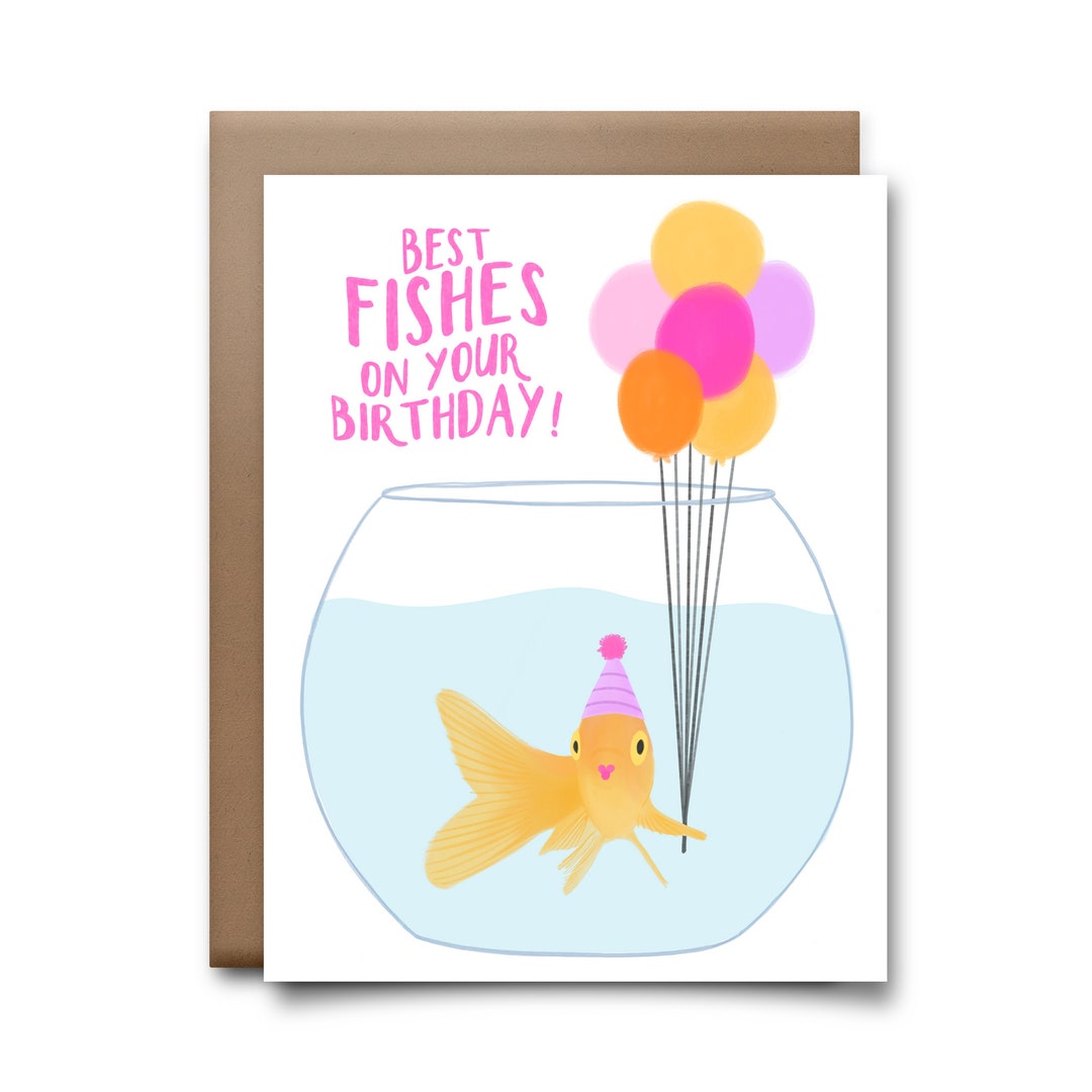 Best Fishes on Your Birthday Greeting Card Happy Birthday Card Etsy