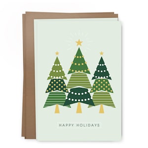 10 Card Pack - Happy Holidays Card Set- Trees Theme