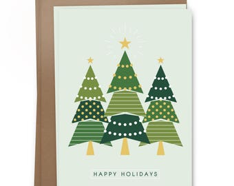 10 Card Pack - Happy Holidays Card Set- Bomen Thema