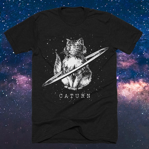 Caturn Cat in Space Shirt Mens/unisex 
