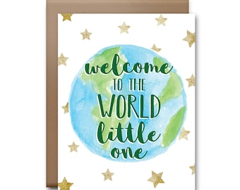 Bienvenido al Pequeño del Mundo - Tarjeta de Saludo del Bebé - Tarjeta de Ducha del Bebé