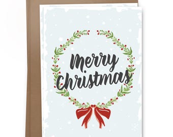 10 Card Pack - Merry Christmas Card Set - Krans thema