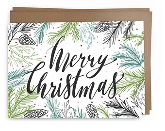 10 Card Pack - Merry Christmas Card Set - Pines Thema