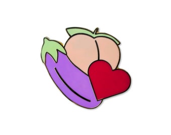 Emoji Enamel Pin - Eggplant and Peach Pin