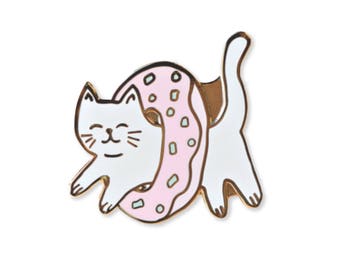 Cat Enamel Pin - Cat with Donut - Jacket Pin - Cat Lover