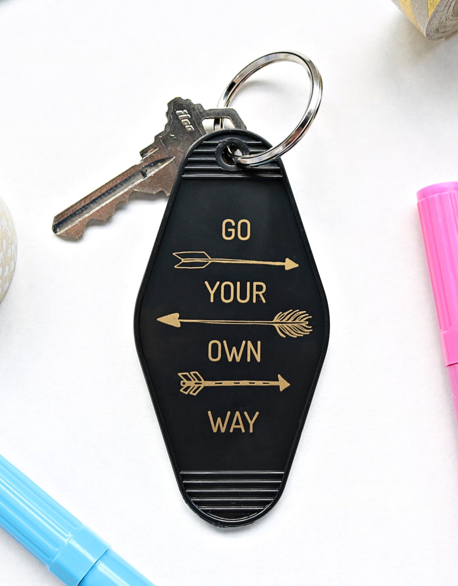 Go Your Own Way Key Tag Black & Gold Keychain Etsy