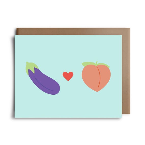 Eggplant and Peach Emoji Greeting Card Etsy