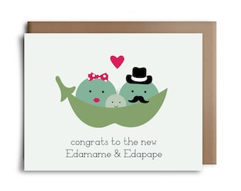 Congrats to the New Edamame & Edapape - Baby Greeting Card - Baby Shower Card