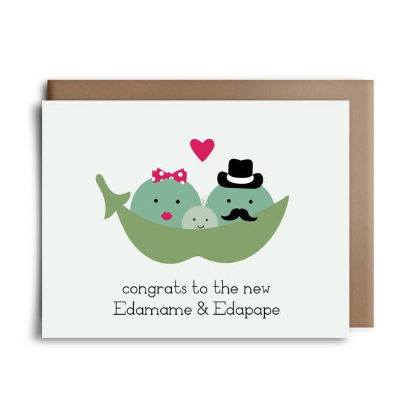 Congrats to the New Edamame & Edapape - Baby Greeting Card - Baby Shower Card
